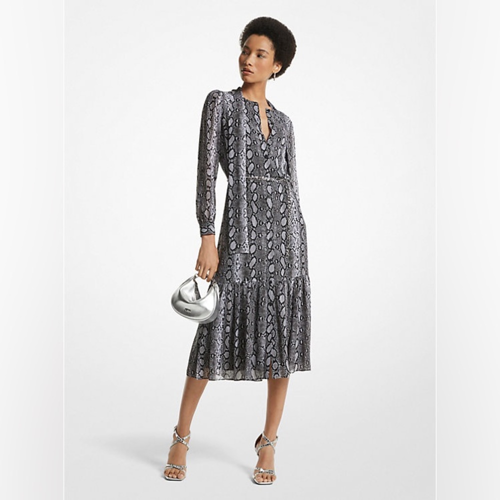 Michael Kors Snake Print Georgette Midi Dress